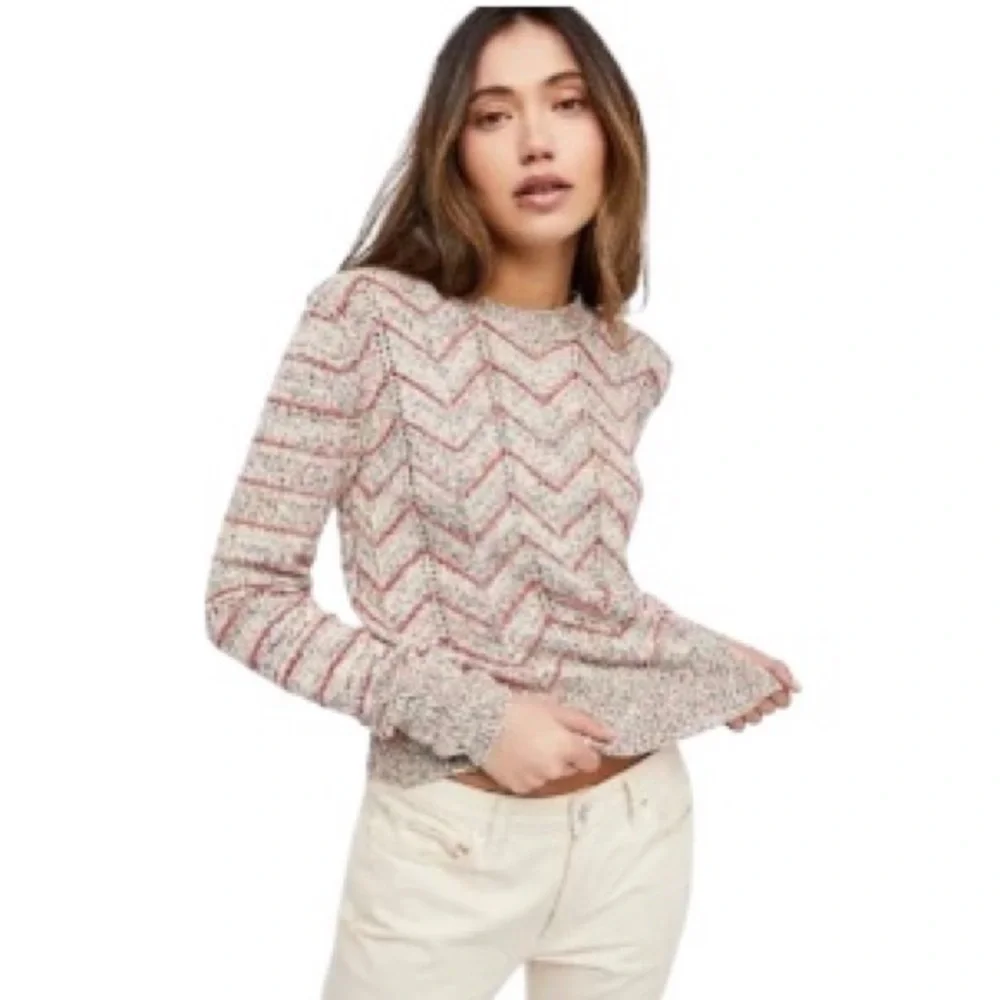 Free People Zig Zag Chevron Crewneck Sweater Size XS